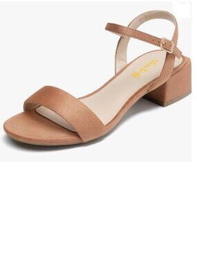 miss left Nude Chic Open Round Toe Sandals Block Low Heels Ankle Strap Shoes